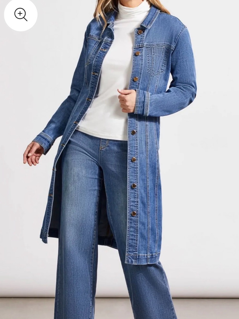 Tribal Long Blue Denim Duster Jacket Size 6
